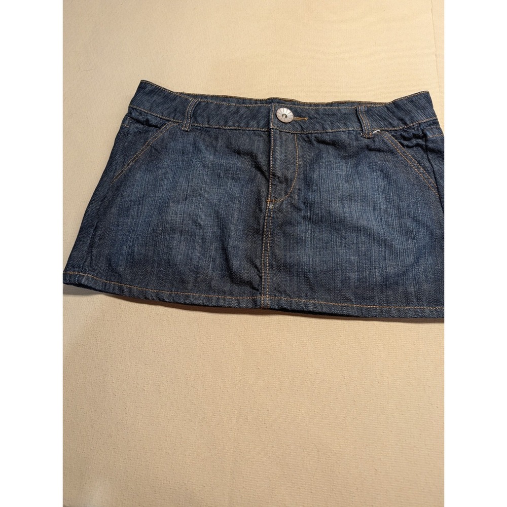 No Boundaries Juniors Jean Skirt Size 13 Dark Wash Cotton‎ Blend Button & Zip